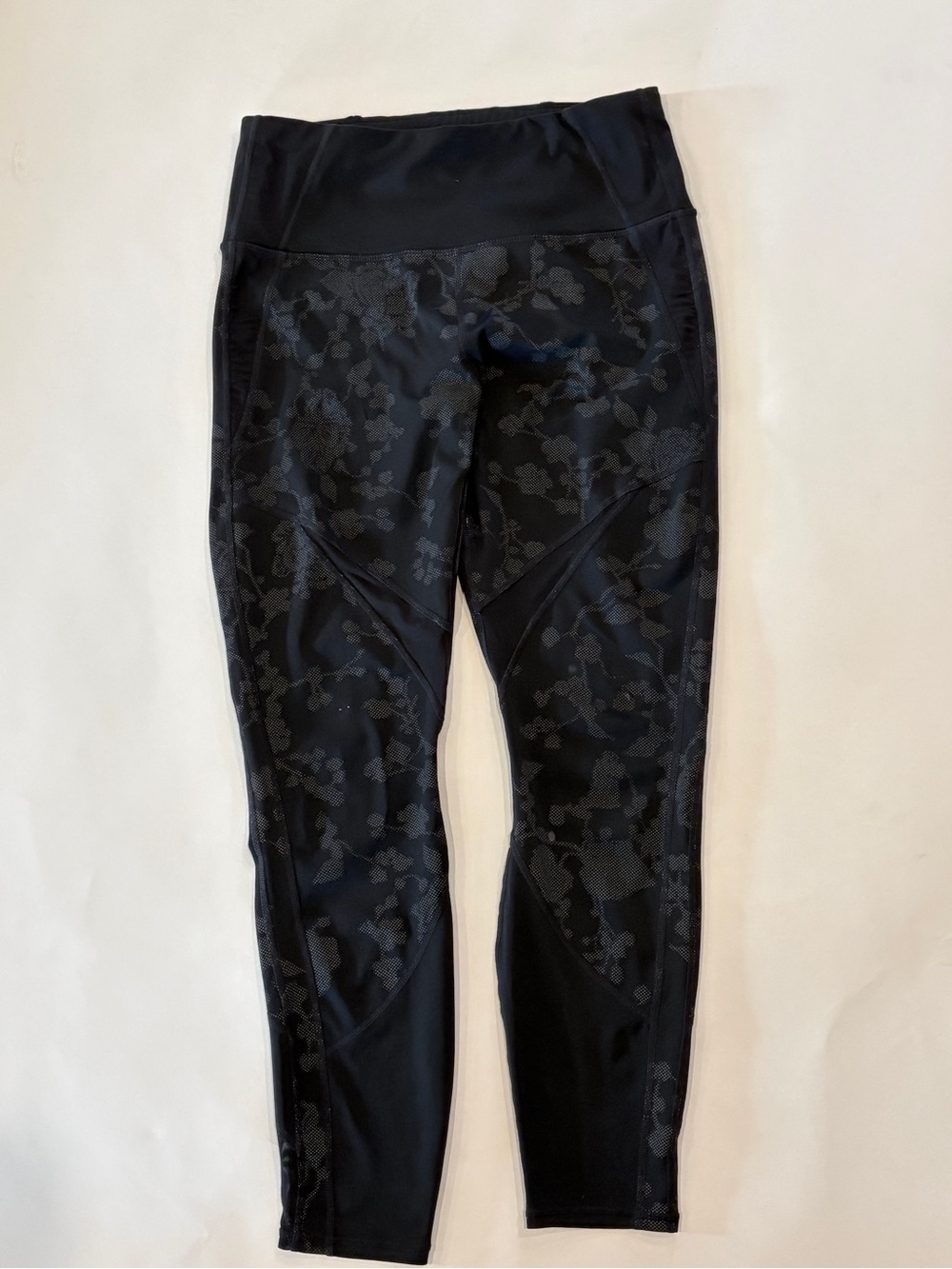 Black High-Waist Athleta Leggings - Floral Jacquard